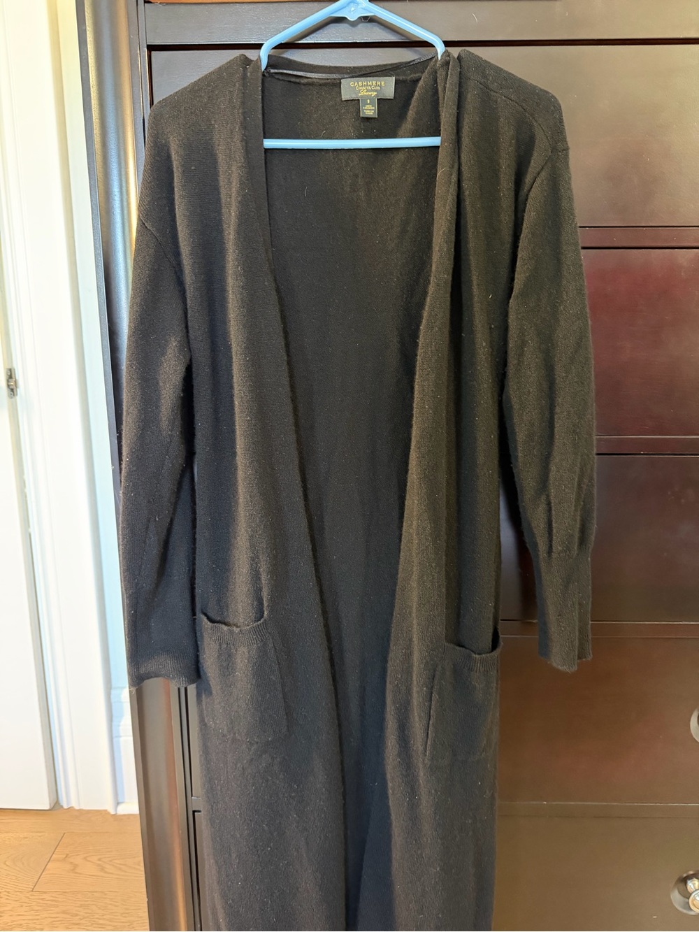 Charter club 100% Cashmere Women's Black Long Open-Front Cardigan with Pockets